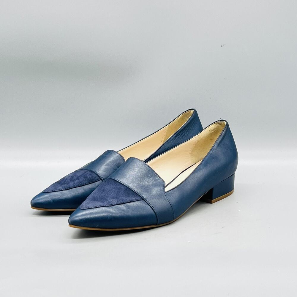 Cole Haan Shoes Women 8 Blue Leather Loafer Flats Pointed Toe Block Heel Slip On - Picture 3 of 11